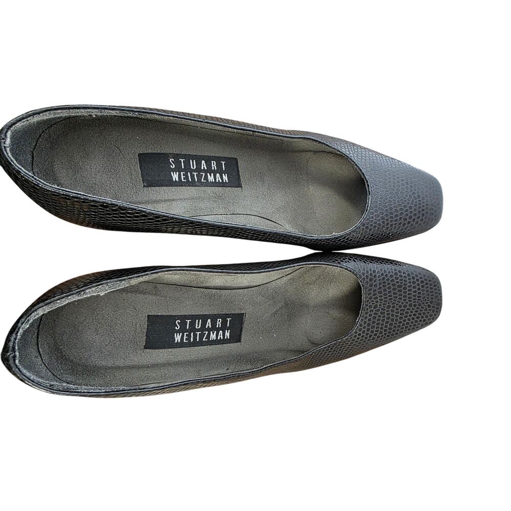 Stuart Weitzman Blk Snake Print Leather Block Cla… - image 8